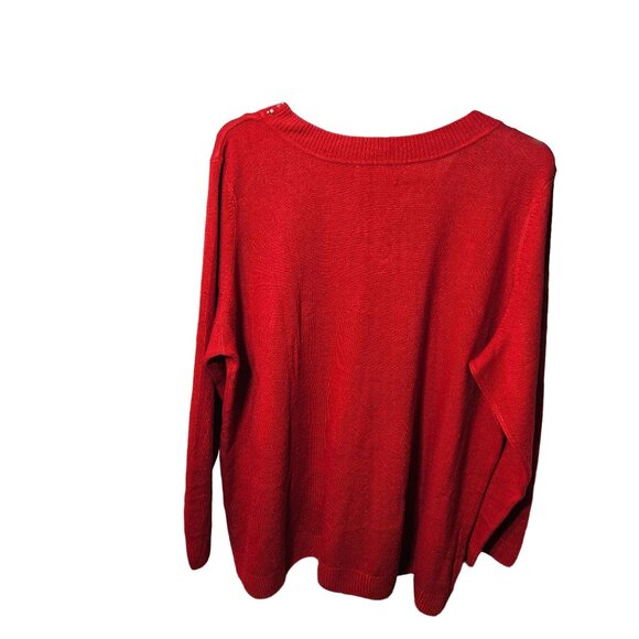 Allegra Red V-Neck Sweater With Studded Neckline - Size 3X - Picture 3 of 4